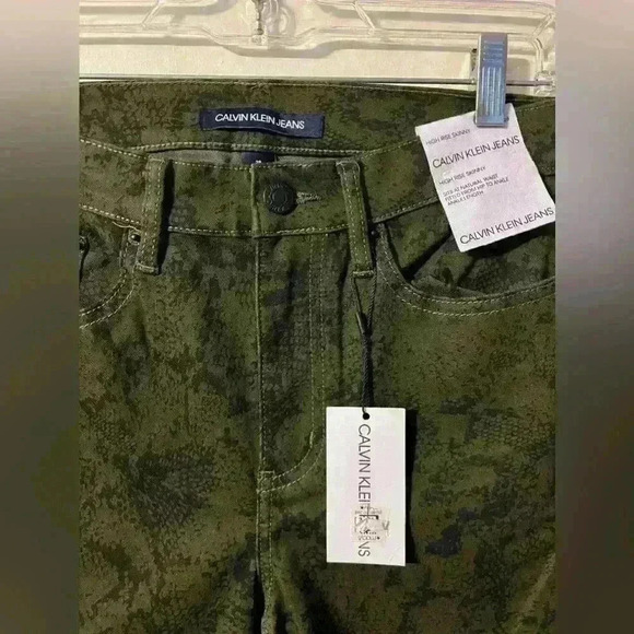 MSRP $79 Womens Calvin Klein Pants Green Print Skinny Size 28 - Picture 2 of 8